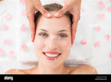 Pretty Blonde Receiving Head Massage Stock Photo Alamy