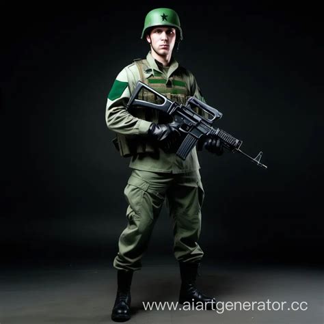 Confident Military Man with AK47 Rifle in Dark Green Uniform | AI Art ...