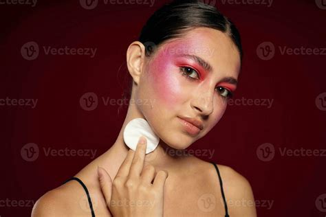Sexy Brunette Woman Bright Makeup Posing Fashion Emotions Cosmetics Studio Model Stock