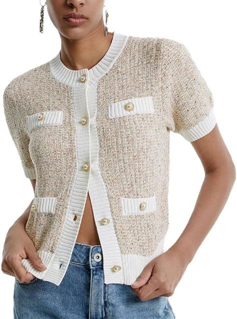 Urban Revivo Women S Short Sleeve Button Down Cropped Cardigans Sweater