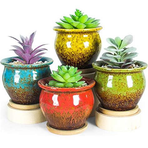 Lot De Petits Pots De Fleurs En C Ramique Avec Plateaux De Drainage