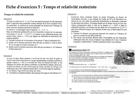 Fiche Dexercices Temps Et Relativit Restreinte