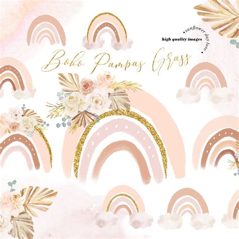 Boho Rainbow Flower Clipart Etsy