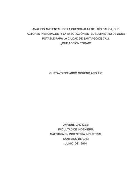 Analisis Ambiental De La Cuenca Alta Del R O Cauca