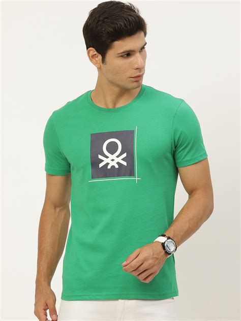 Buy United Colors Of Benetton Men Green And Black Pure Cotton Brand Logo Printed T Shirt Tshirts