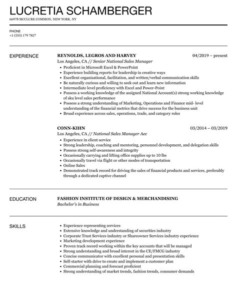 National Sales Manager Resume Samples Velvet Jobs