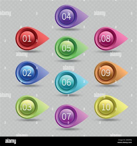 Ten Color Bullet Points With Numbers Vector Collection Illustration Of