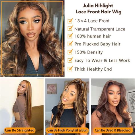 Julia Hair Honey Blonde Body Wave Lace Wigs Dark Roots Highlight Human Hair Wigs Ombre Wig Body