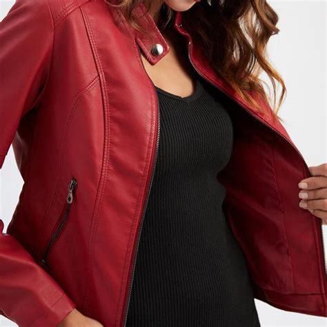 Cheap Women Faux Leather Biker Jacket Pu Motorcycle Casual Zip Up Slim Coat Cropped Racer Moto