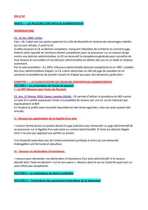 fiche révision Droit administratif L2S2 DA L2 S PARTIE I LES