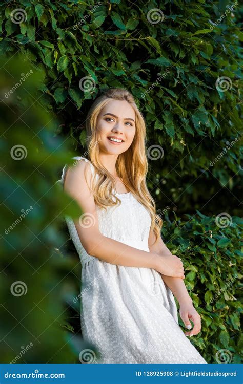 Selective Focus Of Beautiful Smiling Blonde Girl Stock Photo Image Of