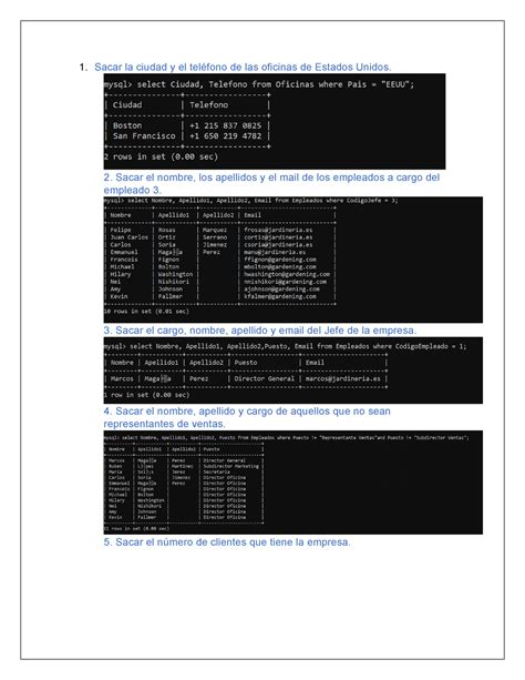 Consultas En La Base De Datos Jardineria Sacar La Ciudad Y El