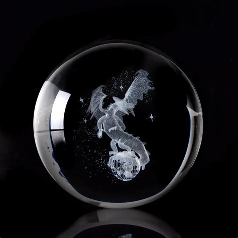 New Arrived 60 80mm Dragon Miniatures Crystal Ball 3d Laser Engraved Quartz Glass Ball Sphere