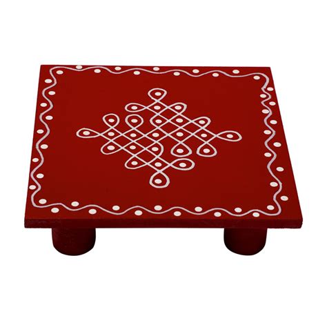 Buy Small Indian Traditional Red Pooja Chowki Aasan Bajot Table God