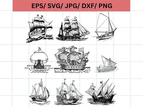 Antique Ships Clipart Bundle Sailing Boat Svg Bundle Pirate Etsy