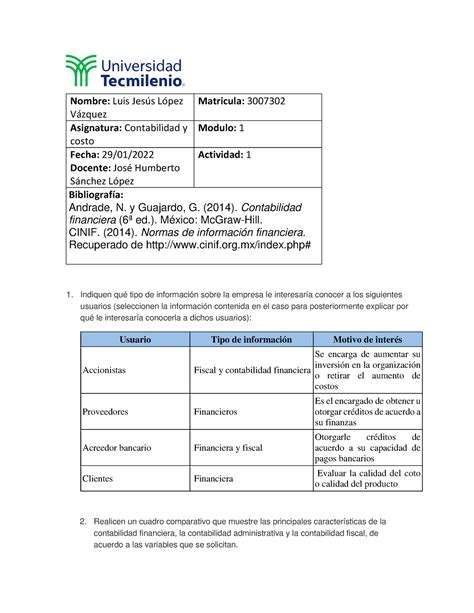 ACT 1 contabilidad y costos LUIS Vazquez Nombre Luis Jesús López