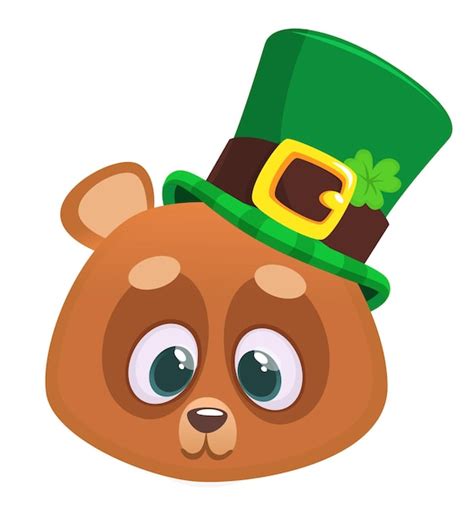 Cartoon glücklicher bär mit st patrick s hut mit einem kleeblatt