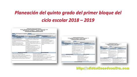 Planeaci N Del Quinto Grado Del Primer Bloque Del Ciclo Escolar