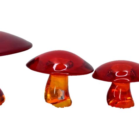 RARE Vintage Viking Glass Mushrooms SET Of 4 Persimmon Orange Red