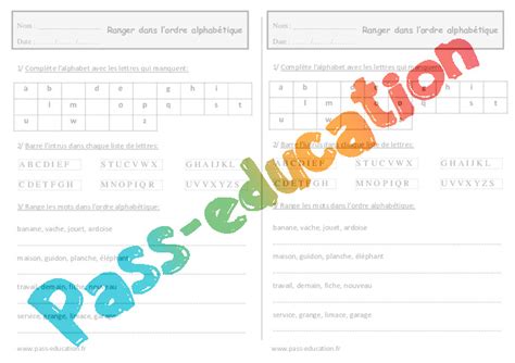 Classer Par Ordre Alphab Tique Ce Exercices Imprimer Pass
