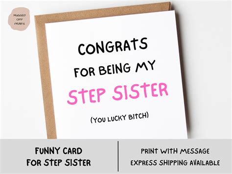 Sarcastic Step Sister Card Funny And Snarky Greeting Card For Your