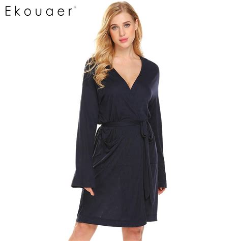 Ekouaer Women Casual Soft Kimono Robe Nightwear Long Sleeve Hollow