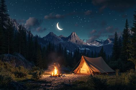 Cozy Tent Under Starry Night Sky Premium Ai Generated Image