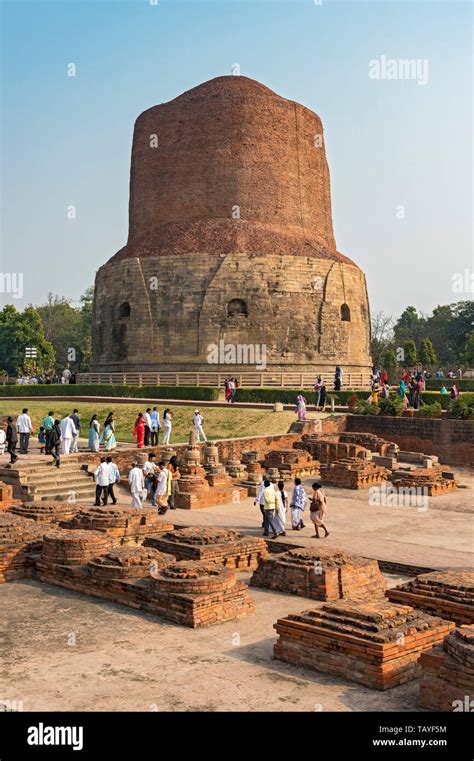 Dhamek Stupa And Excavations Of Monastery Ruins In Sarnath Near