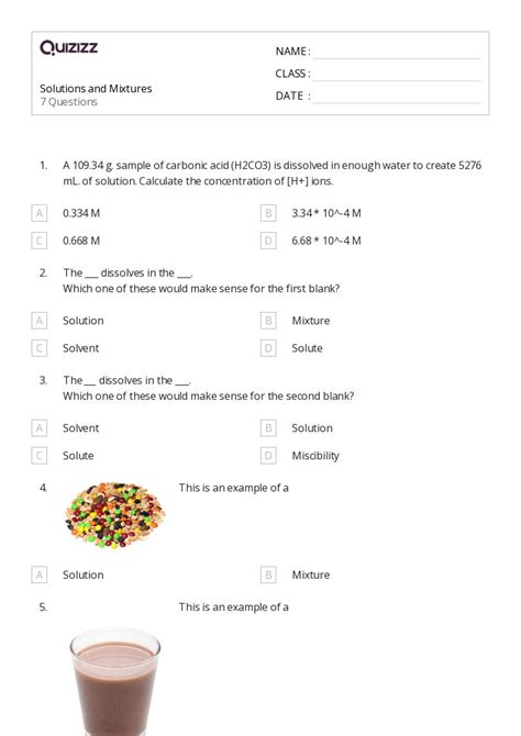 50+ solutions and mixtures worksheets on Quizizz | Free & Printable