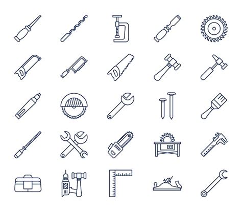 Ensemble Dicônes Doutils De Menuiserie Et De Menuiserie Vecteur Premium