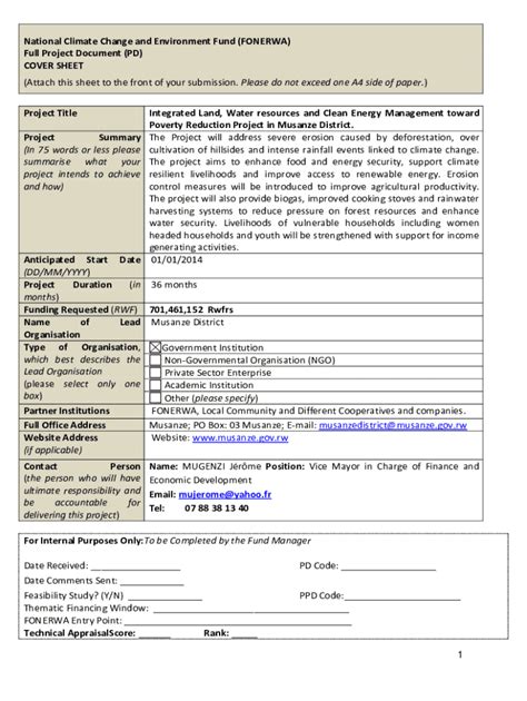 Fillable Online Project Profile Document Ppd Template Fonerwa Fax