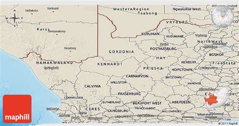 Shaded Relief Panoramic Map of Northern Cape