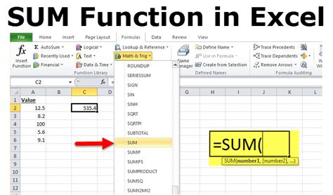 Use The Sum Function To Add Up A Column Or Row Of Cells In Excel Learn