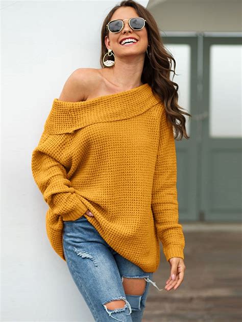 Off The Shoulder Foldover Waffle Knit Sweater Check Out This Off The Shoulder Foldover Waffle