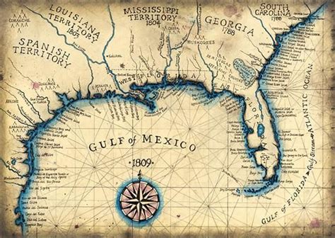 Gulf Coast 1809 Southeast Map Art, 13.5 X 19, Old Maps and Prints, Maps ...