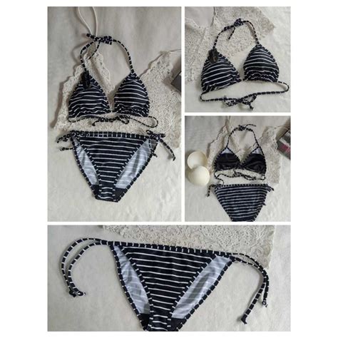Jual BK 3301 R Garis Warna Warni Bikini Pantai Segitiga Ikat Dengan