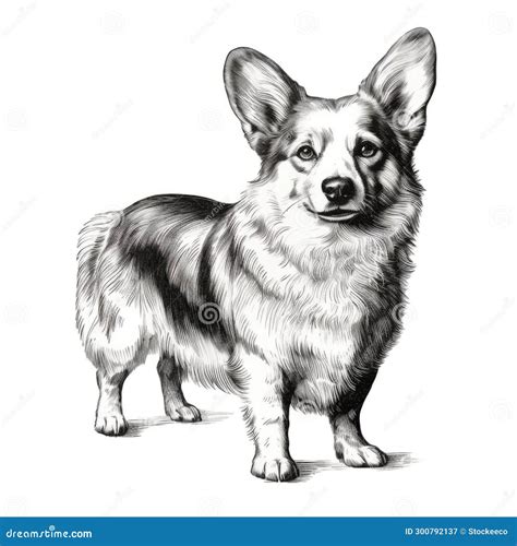 Hyperrealistic Corgi Dog Ink Drawing on White Background Stock ...