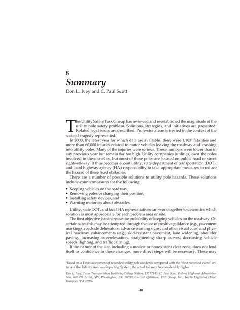 Chapter 8 Summary Utilities And Roadside Safety The National