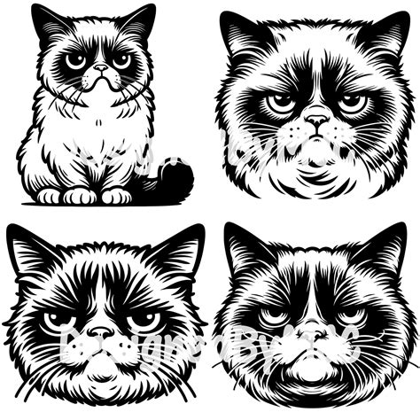 Grumpy Cat SVG Bundle 25 Clipart PNG Files Angry Cat Vector Cat