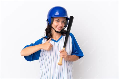 Premium Photo Baseball Russian Girl Player With Helmet And Bat