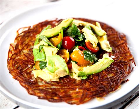 Crispy Potato Rosti With Tomato Salad Avocado Vegan Recipe