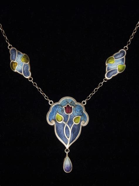 Art Nouveau Silver and Enamel Pendant Necklace - Nouveau Deco Arts