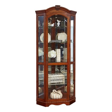 Hardwood Corner Curio Cabinet In Brown Cherry Finish By Pulaski