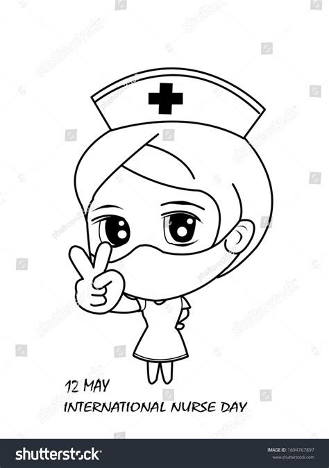 Outline Drawing Cute Nurse Coloring Book Stock Illustration 1694767897 ...