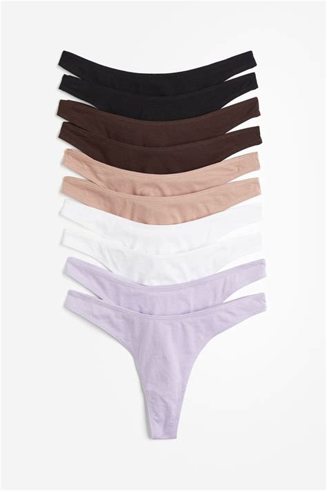 10 Pack Cotton Thong Briefs Light Purplewhitebeige Ladies Handm In