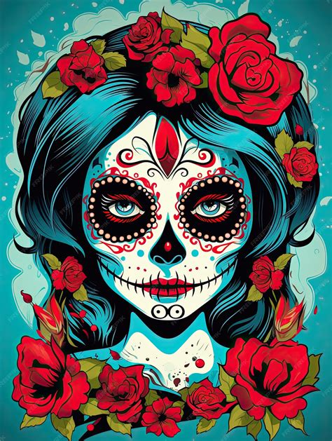 Premium Ai Image Sugar Skull Girl Vector Style Smooth Edges Orange