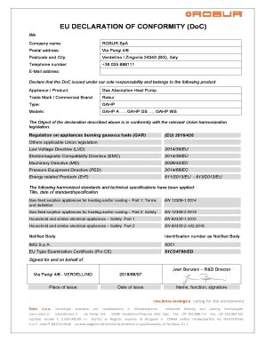 Fillable Online Eu Declaration Of Conformity Doc Robur Fax Email