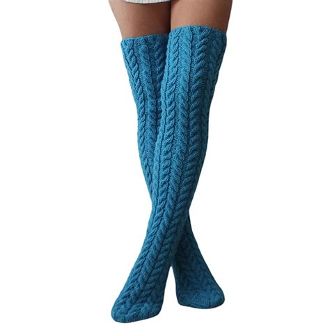 Large Fuzzy Socks Thigh High Socks Long Womens Cable Knitted Thigh