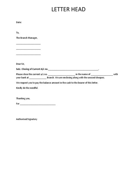 Format Bank Account Closing Letter Pdf