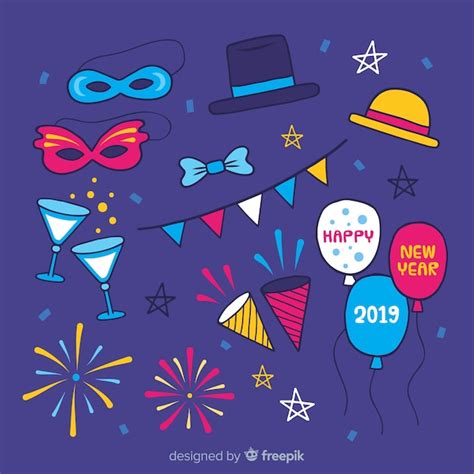 Free Vector | New year 2019 party elements set